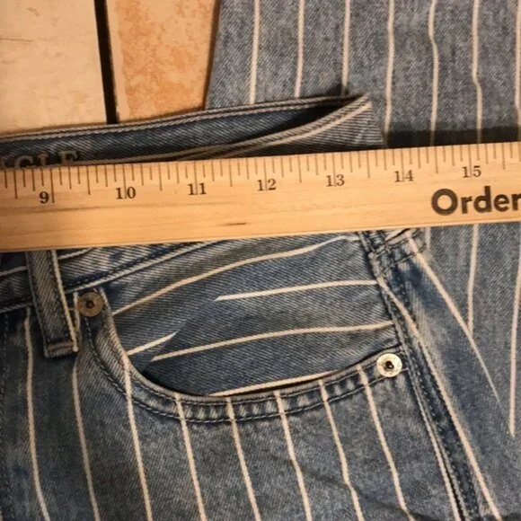 American eagle pin striped high rise mom denim ankle jeans size 4 festival cute - Picture 6 of 12